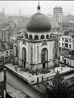 esterno Visualizza di un' Tedesco sinagoga nel il stile di fasanenstraße sinagoga, Berlino generativo ai foto