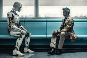 il sinergia di uomo e macchina uomo e robot nel un' vita camera generativo ai foto