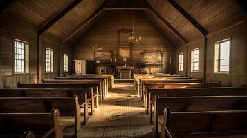 interno di un americano amish Chiesa generativo ai foto