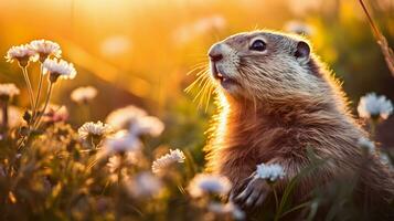 maestoso marmotta un' montagna ritratto generativo ai foto