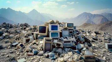 ai-generato gigantesco montagna di e-waste foto