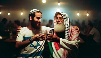 ebraico e palestinese uomini crostini per pace e unità. generativo ai. foto