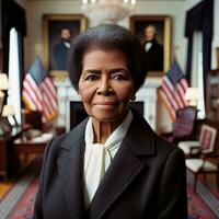storico ritratto di primo nero femmina Presidente di il unito stati. generativo ai. foto