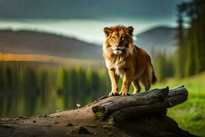 foto sfondo il cielo, acqua, montagne, il Leone, il animale, il animale, il. ai-generato