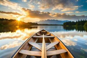 il sole sorge al di sopra di il lago. ai-generato foto