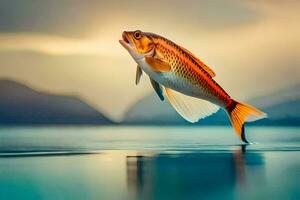 un' pesce salto su di il acqua. ai-generato foto