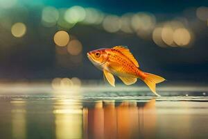 un' pesce è in piedi su il acqua con un' bokeh sfondo. ai-generato foto