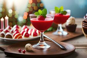 Natale dolce con frutti di bosco e menta. ai-generato foto