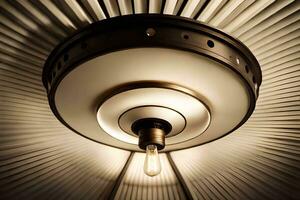 un' leggero lampadina è sospeso a partire dal un' soffitto apparecchio. ai-generato foto