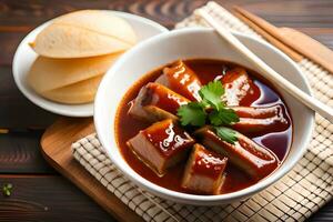 Cinese cibo con carne e verdure nel salsa. ai-generato foto