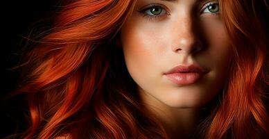 rosso capelli avvicinamento come un' sfondo. Da donna lungo naturale buio capelli. ragazza con ondulato brillante riccioli - ai generato Immagine foto