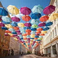 colorato ombrelli nel il città foto