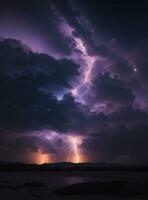 illuminazione su il buio esplorando il bellezza di notturno cieli foto