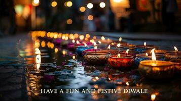 avere un' divertimento e festivo Diwali saluto indiano vacanza carta. foto