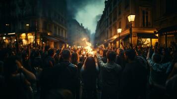 gruppo di manifestanti protestare nel il città. umano diritti rally e giustizia guerriero concetto. foto