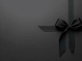 nero nastro per regalo scatola presente su nero sfondo, nero Venerdì concetto, ai generato foto