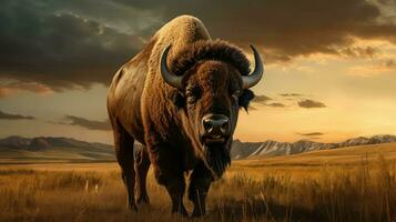 bufalo prateria bisonte maestoso ai generato foto