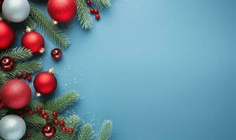 Natale telaio confine blu sfondo ai generato foto