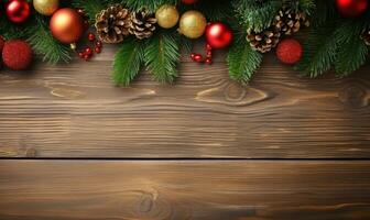 Natale telaio confine di legno sfondo ai generato foto