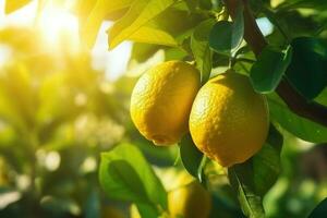 maturo giallo limoni su Limone albero. generativo ai foto