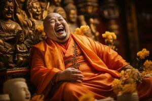 il ridendo Budda a il tempio porta gioia e benedizioni foto