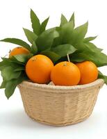 biologico maturo mandarini nel un' cestino su un' bianca sfondo di ai-generato foto