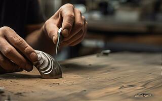 artigianale lavorazione del legno, mano, intaglio attrezzo, di legno pezzo, spirale modello foto