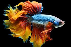 piccolo brillantemente colorato betta pesce isolato nero sfondo generativo un' foto