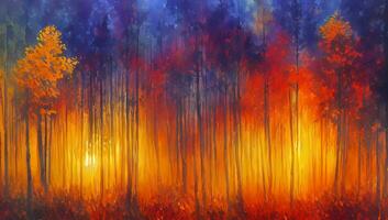 il grande foresta fuoco nel estate tempo artistico pittura sfondo impressionismo foto