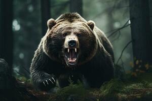 ruggente orso nel il foresta. generativo ai foto