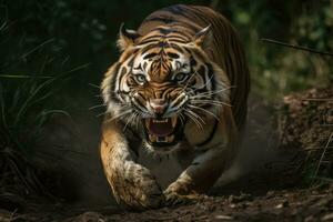 arrabbiato tigre nel il giungla. ai generativo foto