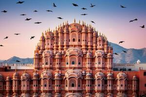 hawa mahal, il tempio di il venti, Jaipur, Rajasthan, India, hawa Mahal palazzo palazzo di il venti nel Jaipur, Rajasthan, ai generato foto