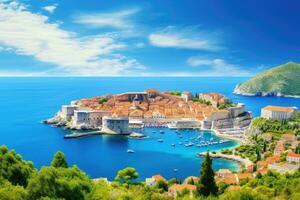 panoramico Visualizza di il vecchio città di dubrovnik, Croazia, storico cittadina di dubrovnik panoramico Visualizza, ai generato foto