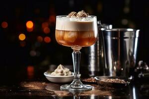 Immagine di caffè cocktail con crema e zucchero su un' bar contatore o elettronico narghilè gusto forma generativo ai foto
