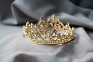 reale oro tiara con splendente gemme. creare ai foto