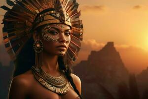 antico azteco donna piramide. creare ai foto