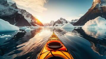 estremo avventura attivo gli sport inverno kayak nel Antartide. generativo ai foto