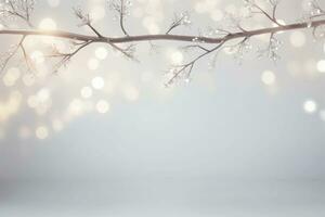 luccichio argento scintille su rami. ghirlanda scintille su il albero. leggero inverno sfondo. generativo ai foto