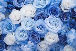 fiori parete sfondo. fresco fioritura fiori struttura nel blu colori. generativo ai foto