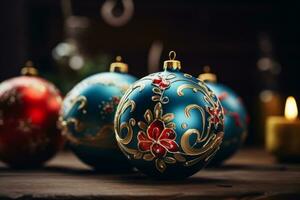 Natale sfondo con Vintage ▾ palline. generativo ai foto