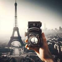 Parigi svelato, un' senza tempo intravedere di il maestoso eiffel Torre. ai generato foto