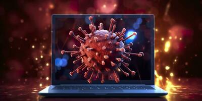 computer schermo mostrando un installazione aggiornare notifica con un' virus simbolo, ai generativo foto