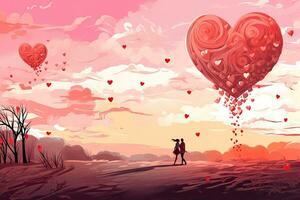 San Valentino giorno sfondo con coppia nel amore, vettore illustrazione, amore sfondo illustrazione , ai generato foto