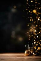 celebrare il nuovo anno con un' nero e oro astratto bokeh sfondo con copia spazio foto