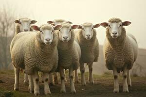 un' gruppo di pecora in piedi all'aperto. generativo ai foto