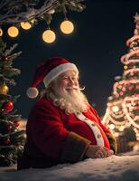 ai generativo Santa Claus gode essere con bambini su il benedetto Natale vigilia foto