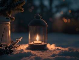 ai generativo un' vivace accogliente lanterna decorazione Natale notte foto