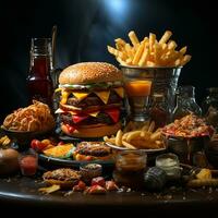 veloce cibo, hamburger sfondo Immagine ai generativo foto