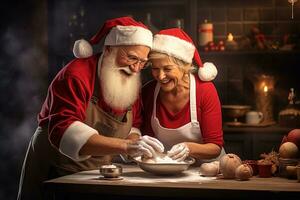 coppia anziano adulti cottura al forno Natale biscotti a casa. generativo ai foto