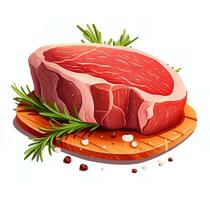carne bistecca bistecca è mostrato su un' bianca sfondo ai generativo foto